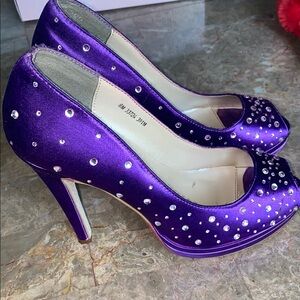 Touch Ups Purple Satin Heels with Rhinestone Accents